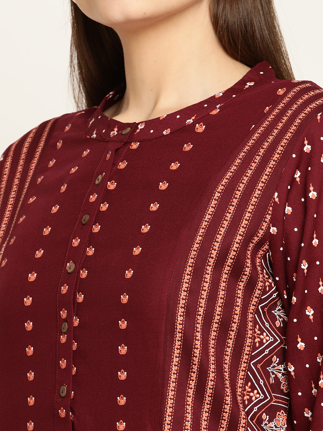 Cantabil Women's Maroon Kurti (6837054439563)