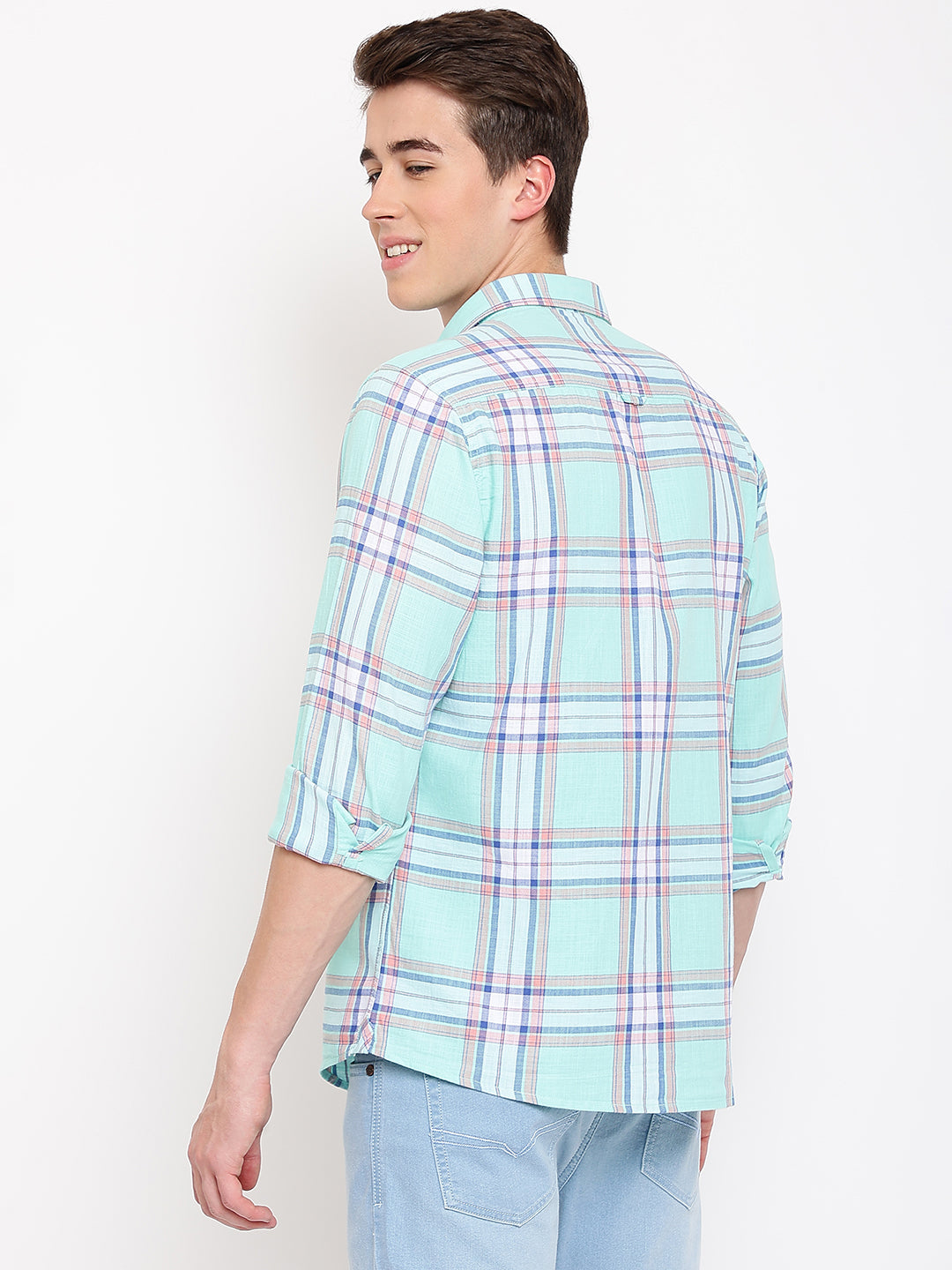 Cantabil Cotton Checkered Green Full Sleeve Casual Shirt for Men with Pocket (7067726610571)