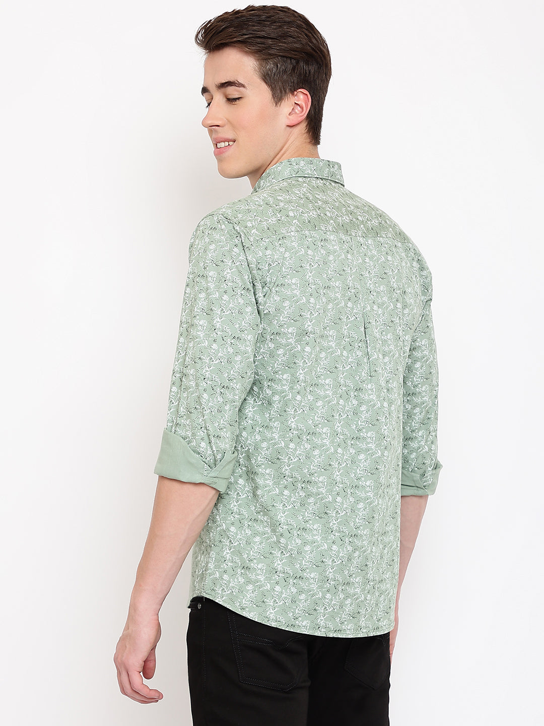 Cantabil Cotton Printed Pista Green Full Sleeve Casual Shirt for Men with Pocket (7067739586699)