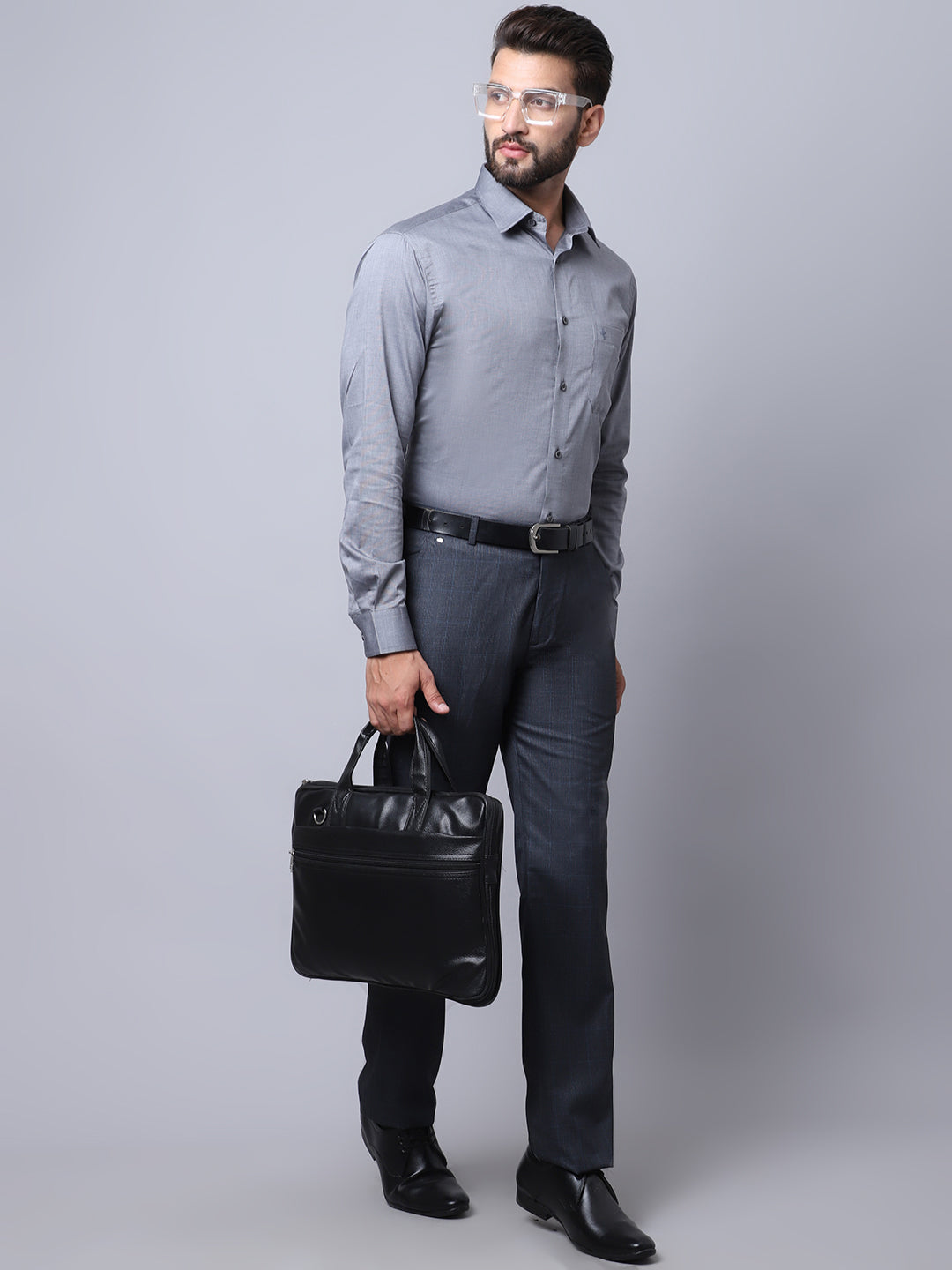 Cantabil Men's Dark Grey Formal Trousers (7018629791883)