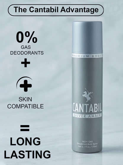Cantabil Unisex Silver Amber Deodorant Spray Pack of 3 | 450ml