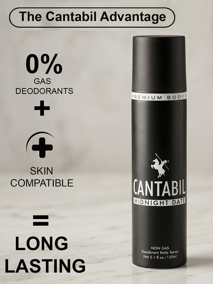 Cantabil Unisex Irish Ivory, Electric Blue, Midnight Date Deodorant Spray Pack of 3 | 450ml