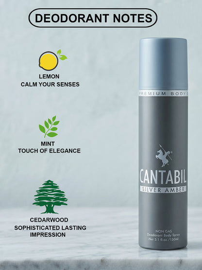 Cantabil Unisex Silver Amber ,Midnight Date ,Burnt Brick  Deodorant Spray Pack of 3 | 450ml