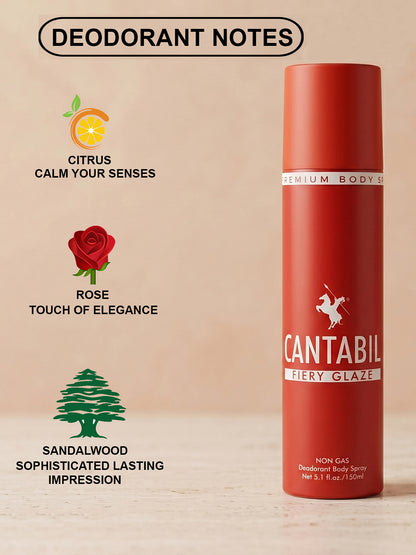 Cantabil Unisex Fiery Glaze Deodorant Spray Pack of 3 | 450ml