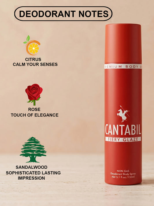 Cantabil Unisex Fiery Glaze Deodorant Spray Pack of 3 | 450ml