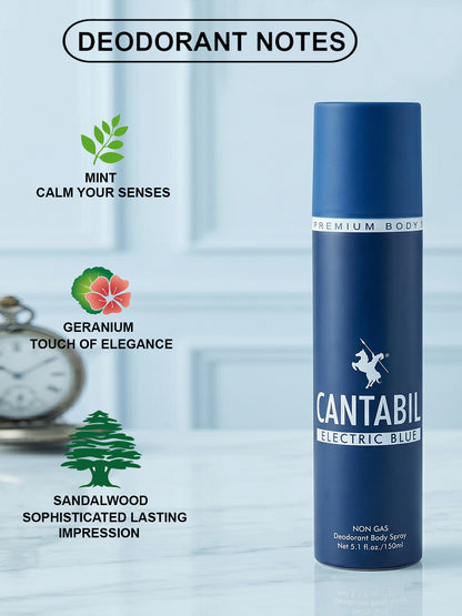 Cantabil Unisex Electric Blue Deodorant Spray Pack of 3 | 450ml