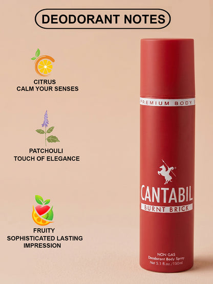 Cantabil Unisex Burnt Brick Deodorant Spray Pack of 3 | 450ml