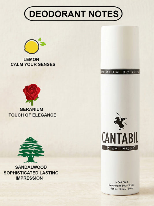 Cantabil Unisex Irish Ivory Deodorant Spray Pack of 3 | 450ml
