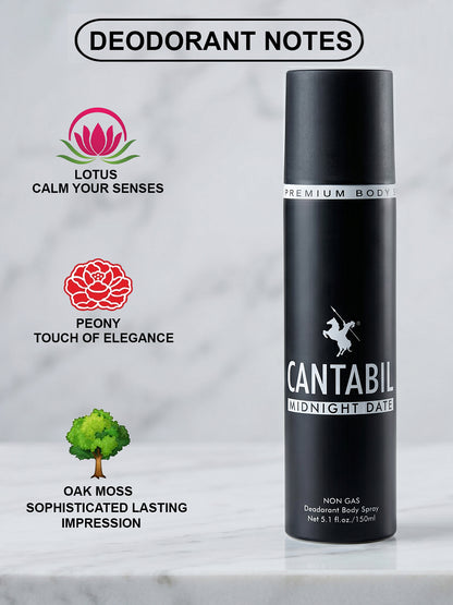 Cantabil Unisex Irish Ivory, Electric Blue, Midnight Date Deodorant Spray Pack of 3 | 450ml