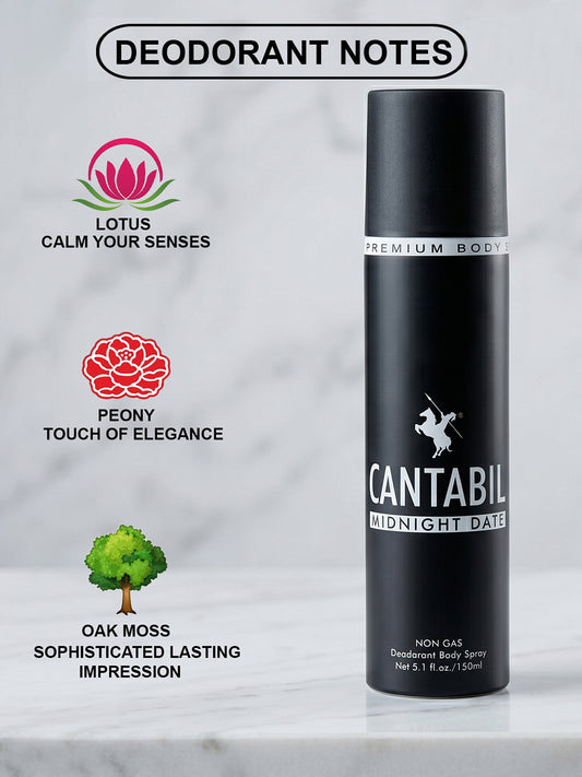 Cantabil Unisex Electric Blue, Burnt Brick & Midnight Date Deodorant Spray Pack of 3 | 450ml