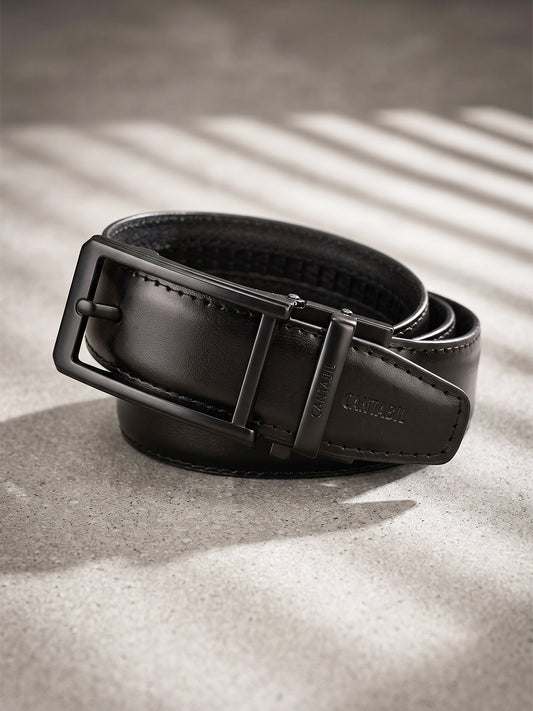 Men's Textured Black Formal Leather Belt | Auto Lock mechanism | Adjustable Cut-to-Fit Size up to 42 Inches