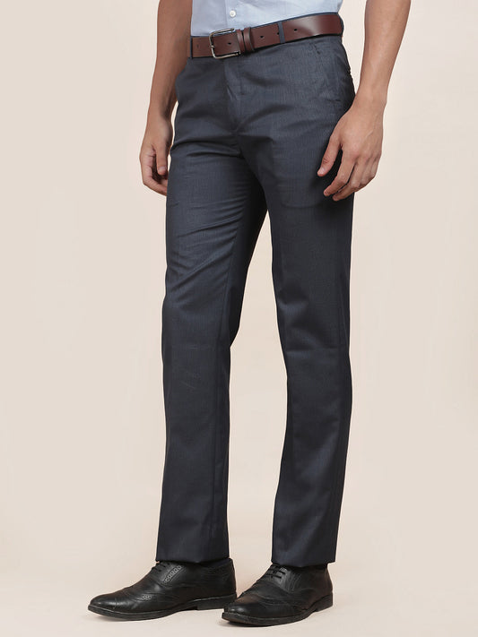 Formal Trouser for Men | Breathable & Soft with Color Fastness Regular Fit Cotton Blend Fabric Solid Pattern Hook & Bar Closure