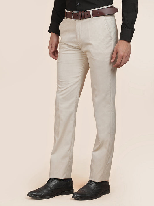 Formal Trouser for Men | Breathable & Soft with Color Fastness Regular Fit Cotton Blend Fabric Checked Pattern Hook & Bar Closure