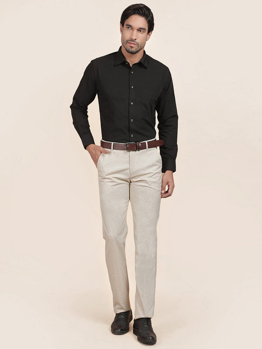 Formal Trouser for Men | Breathable & Soft with Color Fastness Regular Fit Cotton Blend Fabric Checked Pattern Hook & Bar Closure
