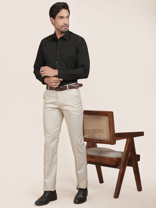 Formal Trouser for Men | Breathable & Soft with Color Fastness Regular Fit Cotton Blend Fabric Checked Pattern Hook & Bar Closure