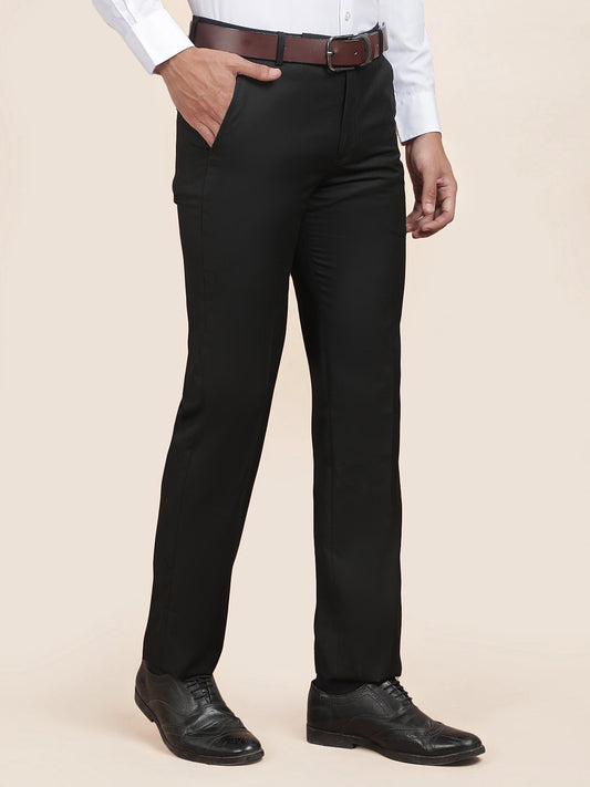Men's Black Smart Fit Solid Formal Trouser