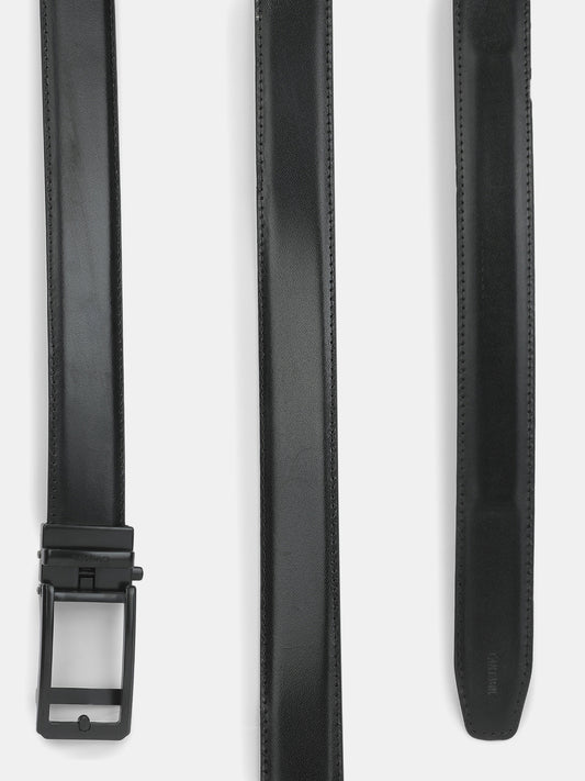 Men's Textured Black Formal Leather Belt | Auto Lock mechanism | Adjustable Cut-to-Fit Size up to 42 Inches