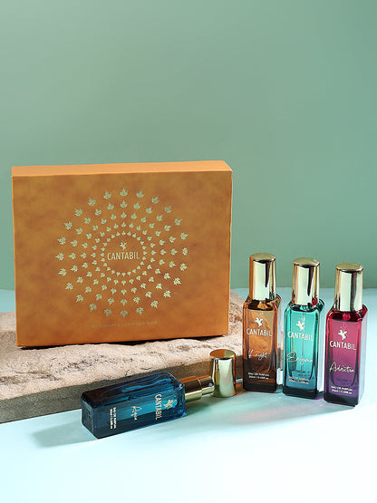 Cantabil Luxury Long Lasting Perfume Gift Set for Men & Women | Pack of 4 x 20ml Each | Aqua, Addiction, Knight & Enigma Premium Eau De Parfum Fragrances