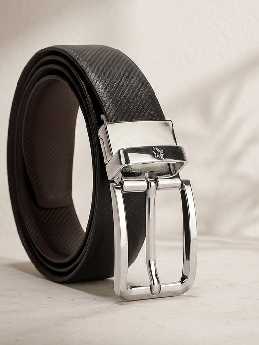 Men's Textured Black Brown Reversible Formal Belt