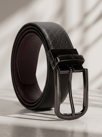 Men's Textured Black Brown Reversible Formal Belt