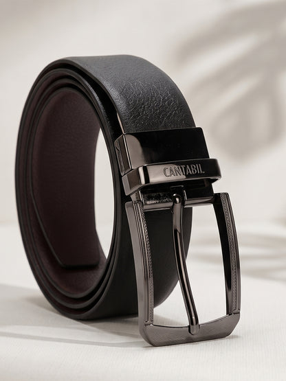 Men's Textured Black Brown Reversible Formal Belt