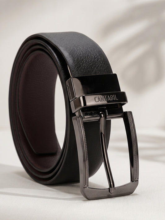 Men's Textured Black Brown Reversible Formal Belt