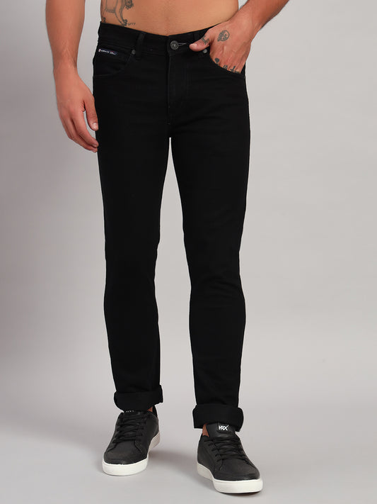 Denim Jeans for Men l Breathable & Soft with Color Fastness Ultra Narrow Fit Cotton Fabric Solid Pattern Button Closure