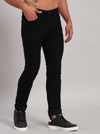 Denim Jeans for Men l Breathable & Soft with Color Fastness Ultra Narrow Fit Cotton Fabric Solid Pattern Button Closure