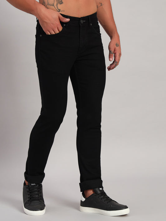 Denim Jeans for Men l Breathable & Soft with Color Fastness Ultra Narrow Fit Cotton Fabric Solid Pattern Button Closure