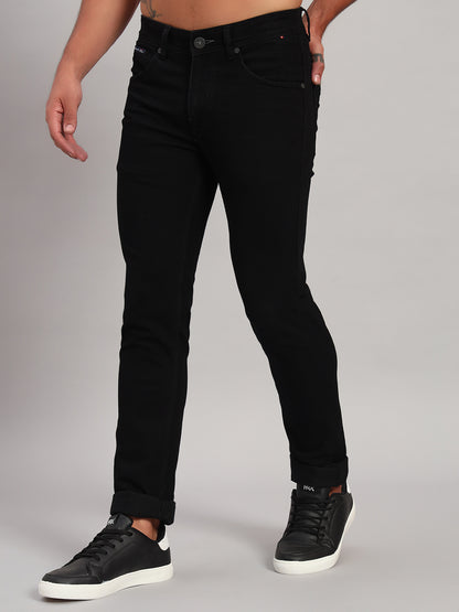 Denim Jeans for Men l Breathable & Soft with Color Fastness Ultra Narrow Fit Cotton Fabric Solid Pattern Button Closure