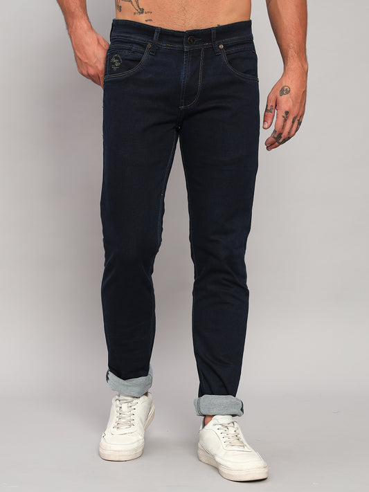 Denim Jeans for Men l Breathable & Soft with Color Fastness Ultra Narrow Fit Cotton Fabric Solid Pattern Button Closure