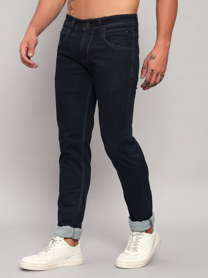 Denim Jeans for Men l Breathable & Soft with Color Fastness Ultra Narrow Fit Cotton Fabric Solid Pattern Button Closure