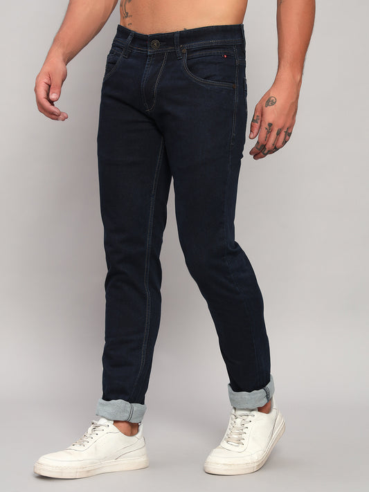 Denim Jeans for Men l Breathable & Soft with Color Fastness Ultra Narrow Fit Cotton Fabric Solid Pattern Button Closure