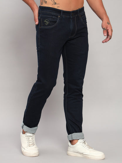 Denim Jeans for Men l Breathable & Soft with Color Fastness Ultra Narrow Fit Cotton Fabric Solid Pattern Button Closure