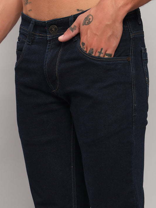 Denim Jeans for Men l Breathable & Soft with Color Fastness Ultra Narrow Fit Cotton Fabric Solid Pattern Button Closure
