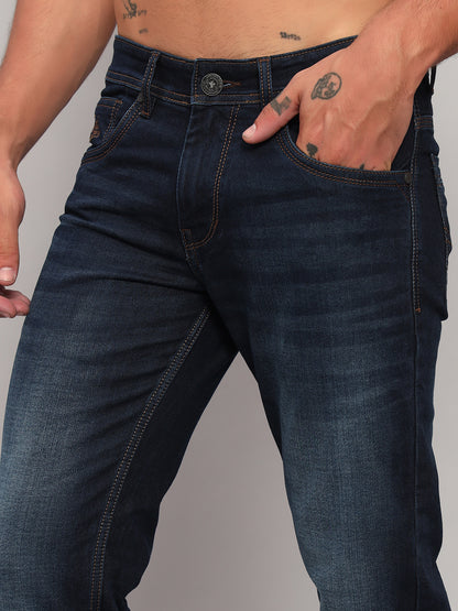 Denim Jeans for Men l Breathable & Soft with Color Fastness Ultra Narrow Fit Cotton Fabric Solid Pattern Button Closure
