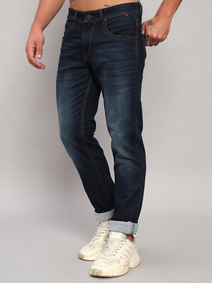 Denim Jeans for Men l Breathable & Soft with Color Fastness Ultra Narrow Fit Cotton Fabric Solid Pattern Button Closure
