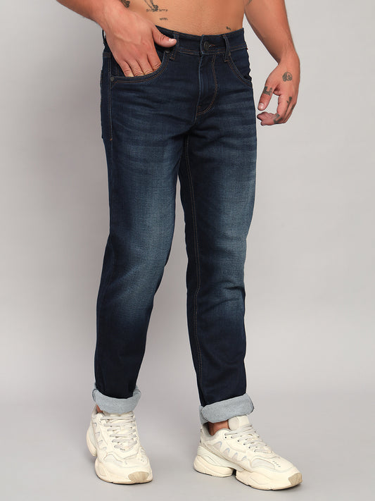 Denim Jeans for Men l Breathable & Soft with Color Fastness Ultra Narrow Fit Cotton Fabric Solid Pattern Button Closure