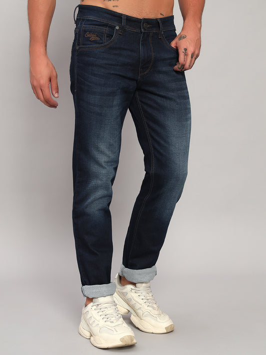 Denim Jeans for Men l Breathable & Soft with Color Fastness Ultra Narrow Fit Cotton Fabric Solid Pattern Button Closure