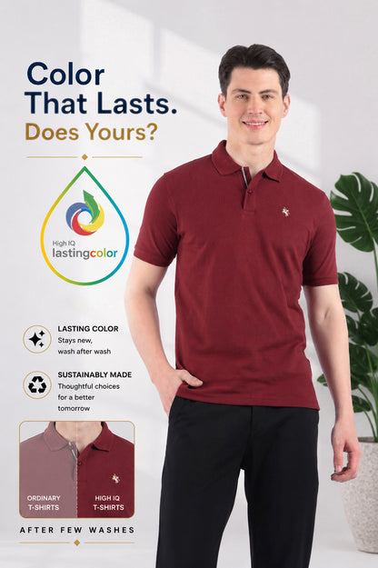 T-Shirt for Men | Breathable & Soft with Color Fastness Regular Fit Polo Neck Poly Cotton Fabric Solid Pattern