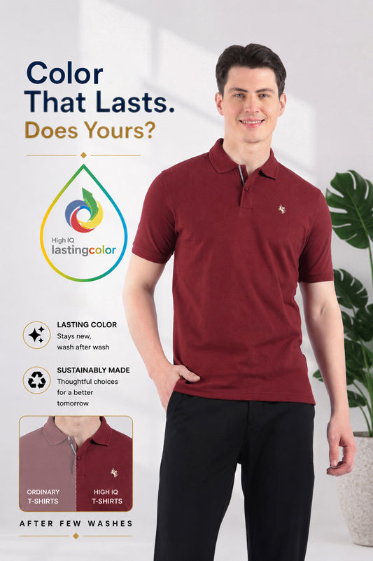 T-Shirt for Men | Breathable & Soft with Color Fastness Regular Fit Polo Neck Poly Cotton Fabric Solid Pattern