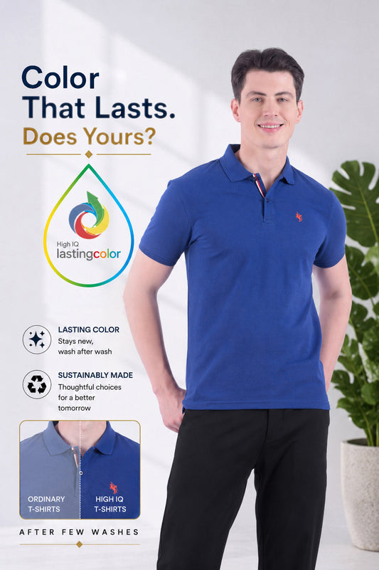 T-Shirt for Men | Breathable & Soft with Color Fastness Regular Fit Polo Neck Poly Cotton Fabric Solid Pattern
