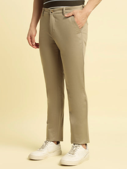 Casual Trouser for Men | Breathable & Soft with Color Fastness Regular Fit Cotton Blend Fabric Solid Pattern Button Closure
