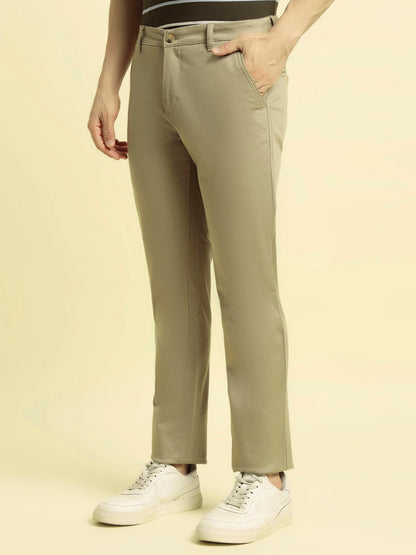 Casual Trouser for Men | Breathable & Soft with Color Fastness Regular Fit Cotton Blend Fabric Solid Pattern Button Closure