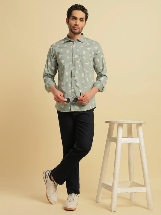 Casual Shirt for Men | Breathable & Soft with Color Fastness Regular Fit Spread Collar Neck Cotton Fabric Printed Pattern