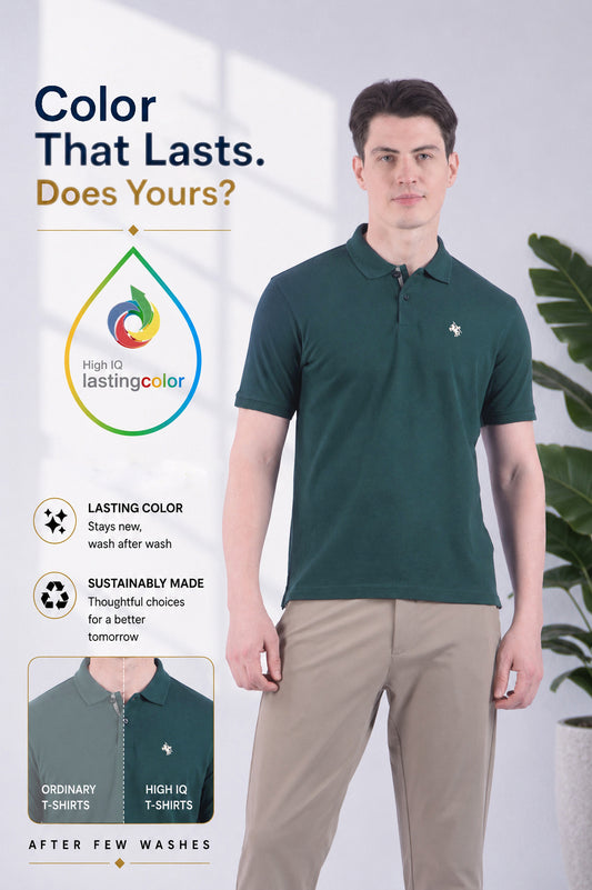 T-Shirt for Men | Breathable & Soft with Color Fastness Regular Fit Polo Neck Poly Cotton Fabric Solid Pattern