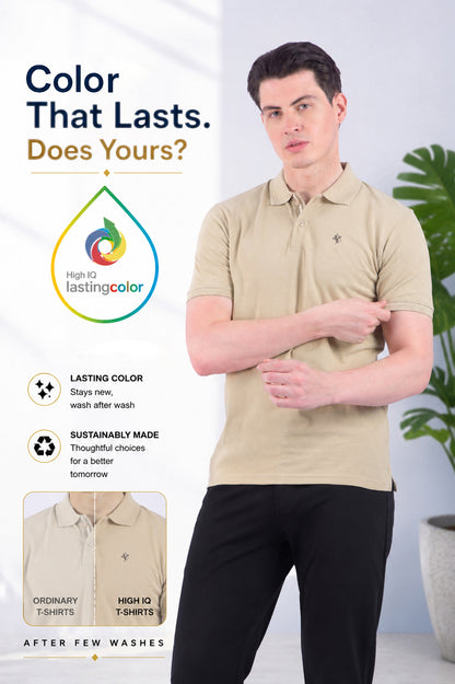 T-Shirt for Men | Breathable & Soft with Color Fastness Regular Fit Polo Neck Poly Cotton Fabric Solid Pattern