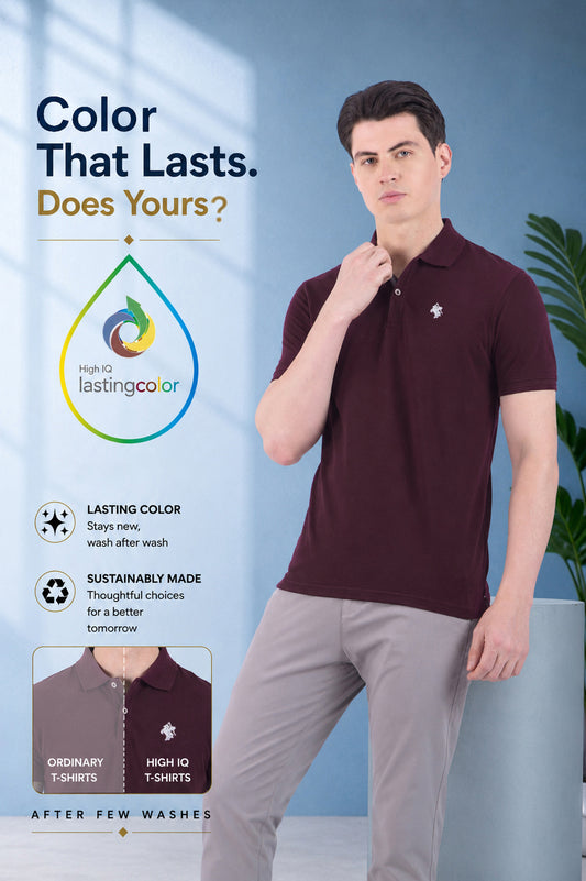 T-Shirt for Men | Breathable & Soft with Color Fastness Regular Fit Polo Neck Poly Cotton Fabric Solid Pattern