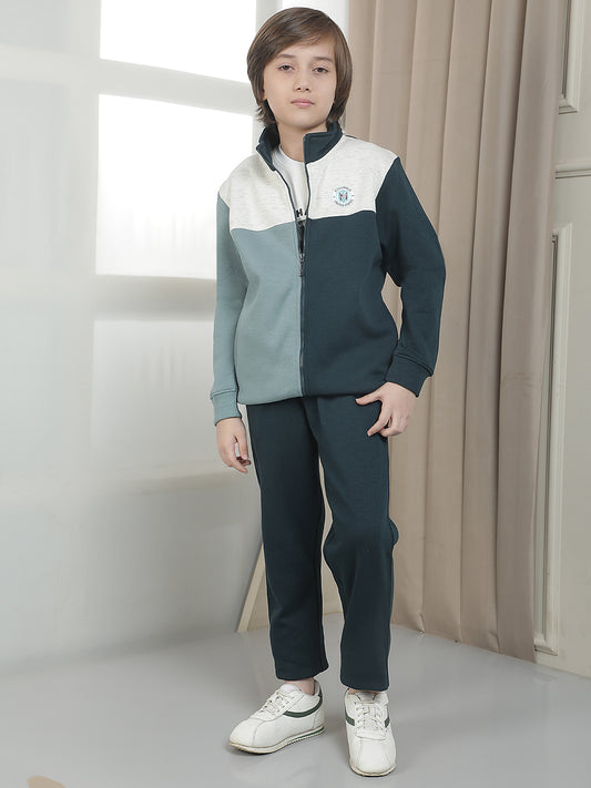 Track Suit for Kids (Boy)| Winter Wear Mock Collar with Full Zipper Upper Fleece Fabric ColourBlock Pattern