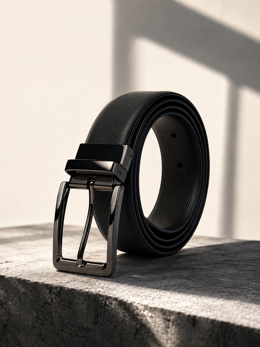 Men's Textured Black Brown Reversible Formal Belt